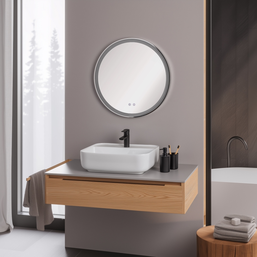 Brilagi - Espelho de casa de banho aquecido com LED regulável e retroiluminação ALU PRO LED/18W/230V Ø 60 cm 3000/4000/6500K IP44 cromado brilhante IRC 90