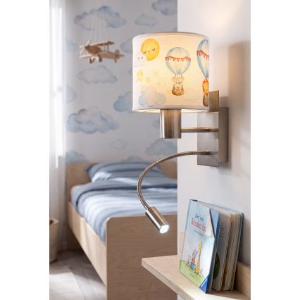 Brilagi - Candeeiro de parede infantil LED flexível BOBO 1xE27/25W/230V + LED/3W cromo mate/branco/motivos de animais