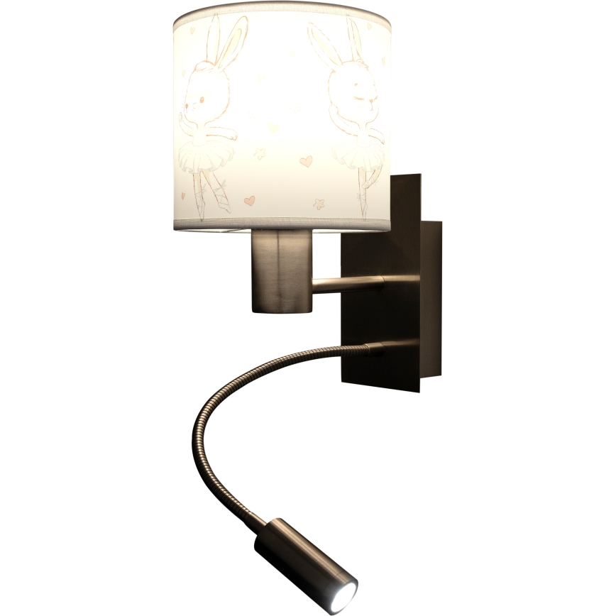 BRILAGI - Aplique de parede infantil LED flexível BOBO 1xE27/25W/230V + LED/3W cromo mate/branco/coelhinhos
