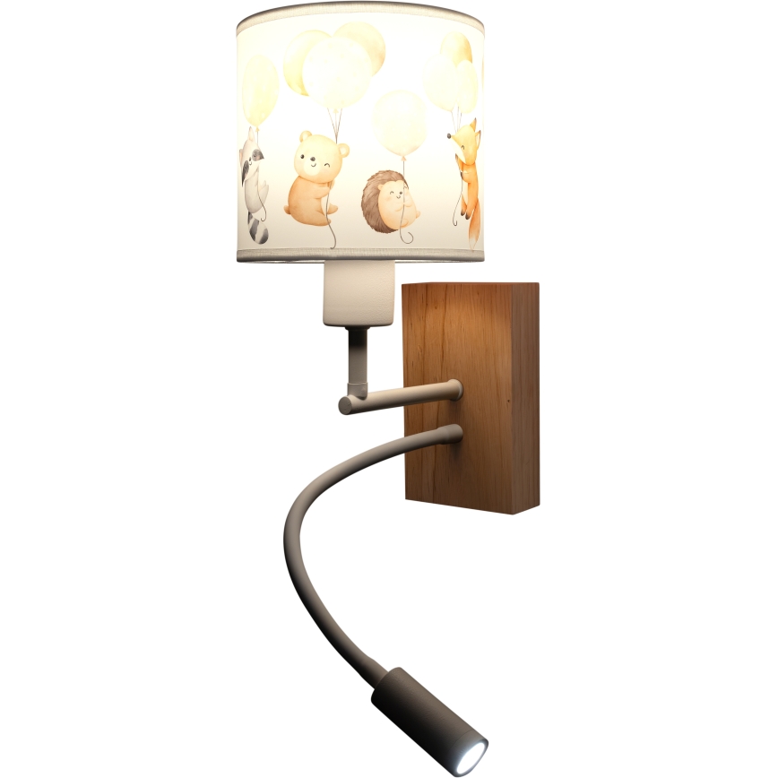 Brilagi - Lâmpada de parede infantil LED flexível BOBO WOOD 1xE27/25W/230V + LED/3W carvalho/branco/animais