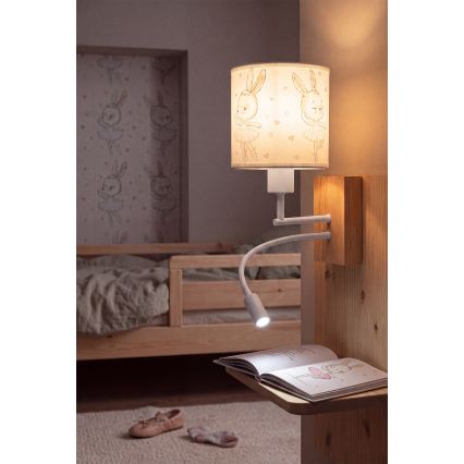 BRILAGI - Candeeiro infantil de parede flexível LED BOBO WOOD 1xE27/25W/230V + LED/3W carvalho/branco/coelhinhos
