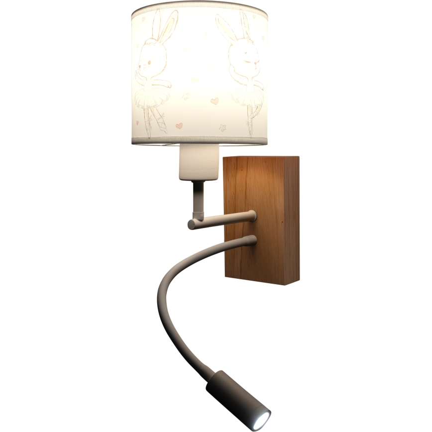 BRILAGI - Candeeiro infantil de parede flexível LED BOBO WOOD 1xE27/25W/230V + LED/3W carvalho/branco/coelhinhos