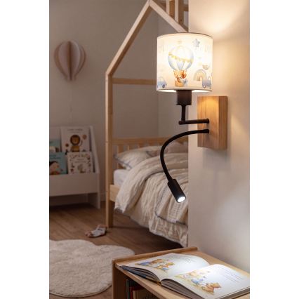 Brilagi - LED Lâmpada de parede flexível infantil BOBO WOOD 1xE27/25W/230V + LED/3W carvalho/preto/branco/azul/ursinhos