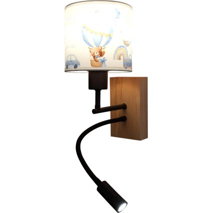 Brilagi - LED Lâmpada de parede flexível infantil BOBO WOOD 1xE27/25W/230V + LED/3W carvalho/preto/branco/azul/ursinhos