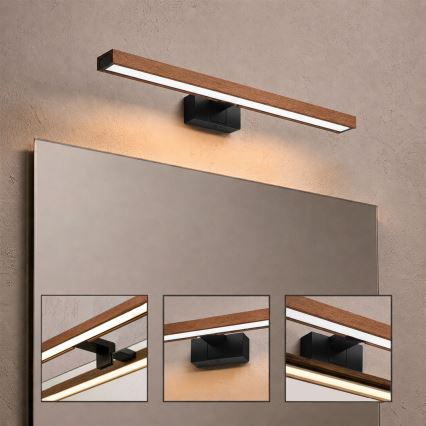 Brilagi - Iluminação LED 3 em 1 para espelho WOODY MIRROR LED/12W/230V 60 cm IP44 preto/cerejeira