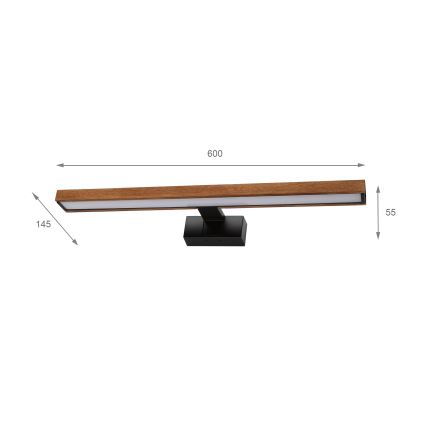 Brilagi - Iluminação LED 3 em 1 para espelho WOODY MIRROR LED/12W/230V 60 cm IP44 preto/cerejeira