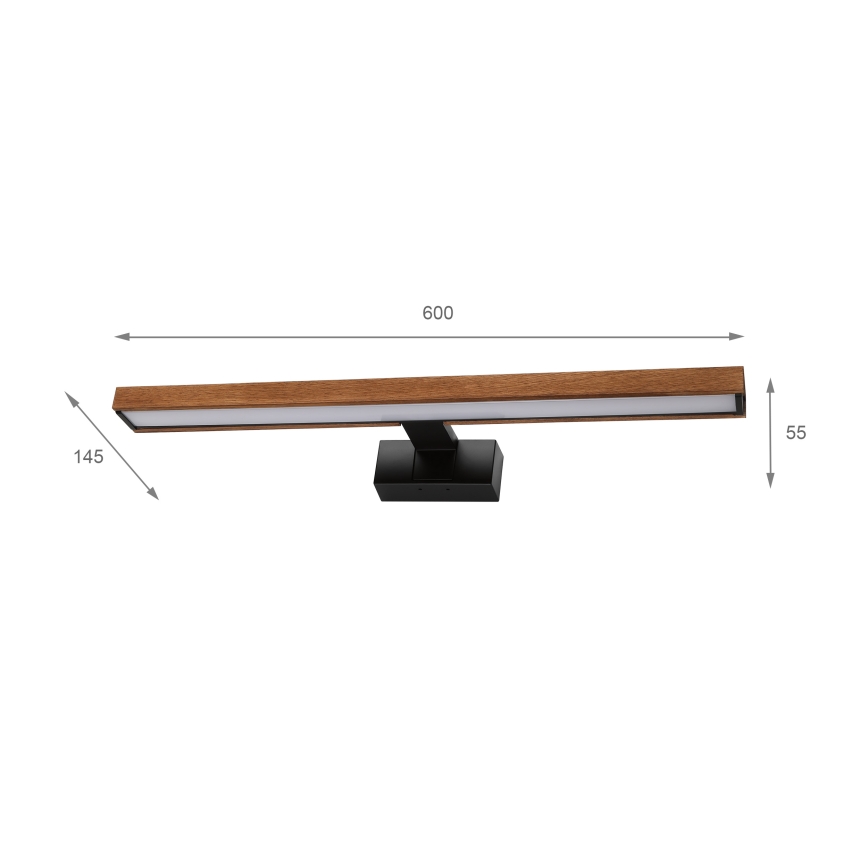 Brilagi - Iluminação LED 3 em 1 para espelho WOODY MIRROR LED/12W/230V 60 cm IP44 preto/cerejeira