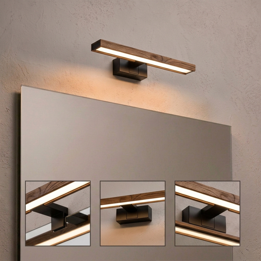 Brilagi - Iluminação LED 3 em 1 para espelho de casa de banho WOODY MIRROR LED/8W/230V 40 cm IP44 preto/carvalho