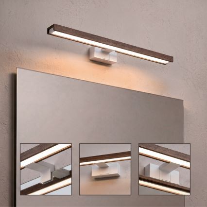 Brilagi - Iluminação LED para espelho de casa de banho 3 em 1 WOODY MIRROR 3v1 LED/12W/230V 60 cm IP44 branco/carvalho/nogueira