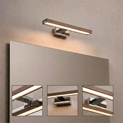 Brilagi - Iluminação LED para espelho de casa de banho 3 em 1 WOODY MIRROR LED/8W/230V 40 cm IP44 cromado brilhante/carvalho nogueira