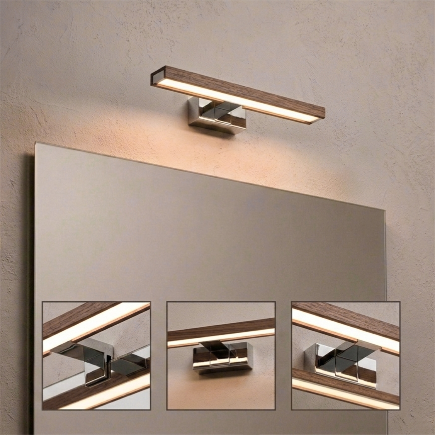 Brilagi - Iluminação LED para espelho de casa de banho 3 em 1 WOODY MIRROR LED/8W/230V 40 cm IP44 cromado brilhante/carvalho nogueira