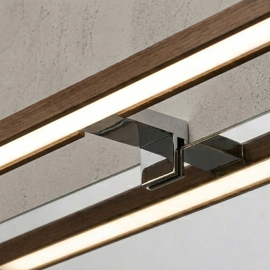 Brilagi - Iluminação LED para espelho de casa de banho 3 em 1 WOODY MIRROR LED/8W/230V 40 cm IP44 cromado brilhante/carvalho nogueira