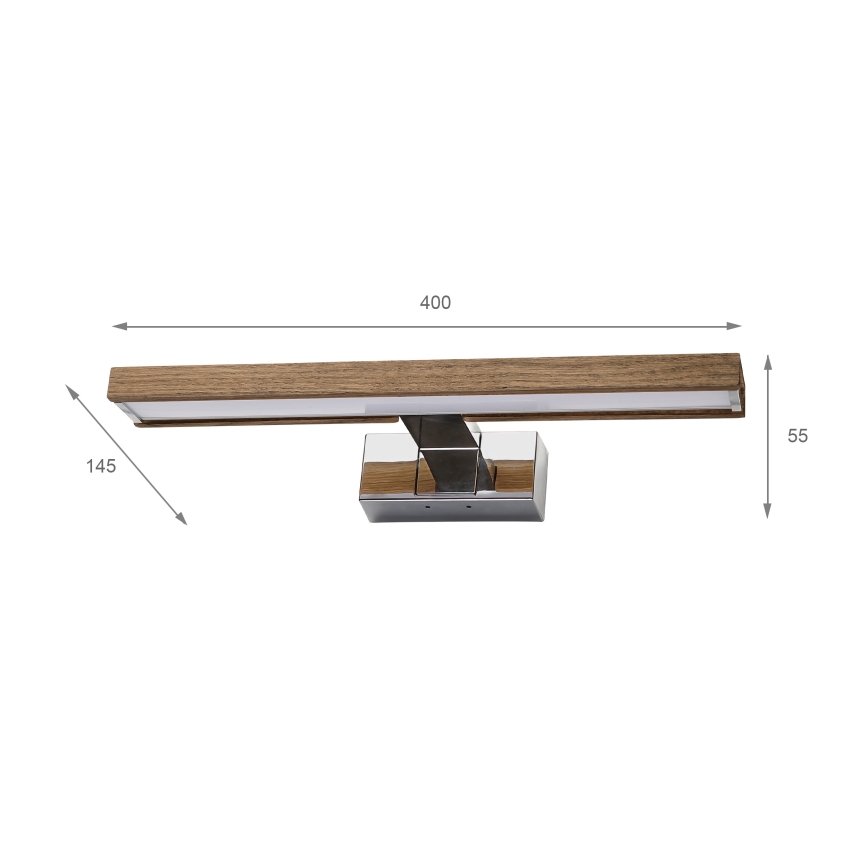 Brilagi - Iluminação LED para espelho de casa de banho 3 em 1 WOODY MIRROR LED/8W/230V 40 cm IP44 cromado brilhante/carvalho nogueira