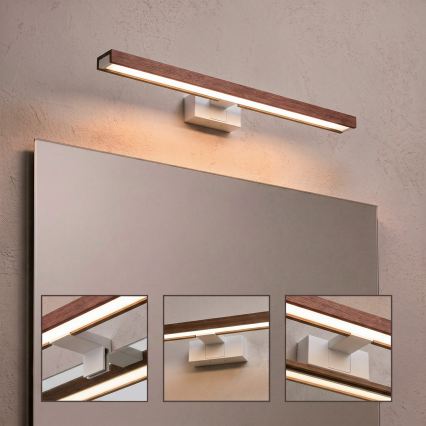 Brilagi - Iluminação LED 3 em 1 para espelho de casa de banho WOODY MIRROR LED/12W/230V 60 cm IP44 branco/carvalho-cerejeira