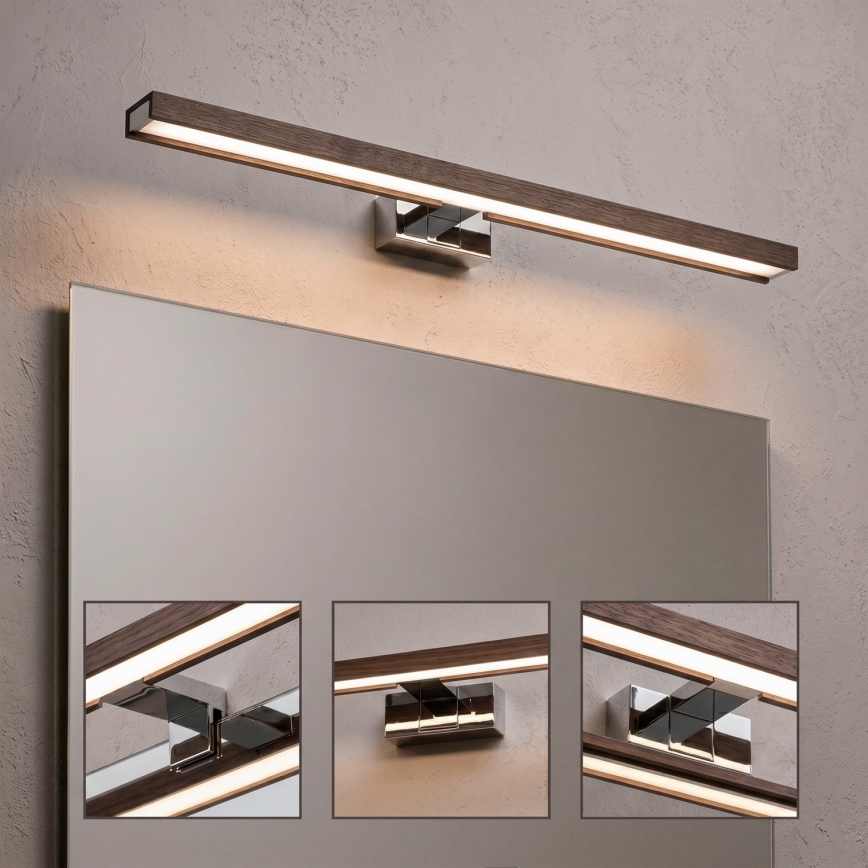 Brilagi - Iluminação LED para espelho de casa de banho 3 em 1 WOODY MIRROR LED/12W/230V 60 cm IP44 cromado brilhante/carvalho nogueira