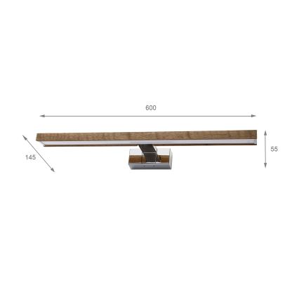 Brilagi - Iluminação LED para espelho de casa de banho 3 em 1 WOODY MIRROR LED/12W/230V 60 cm IP44 cromado brilhante/carvalho nogueira
