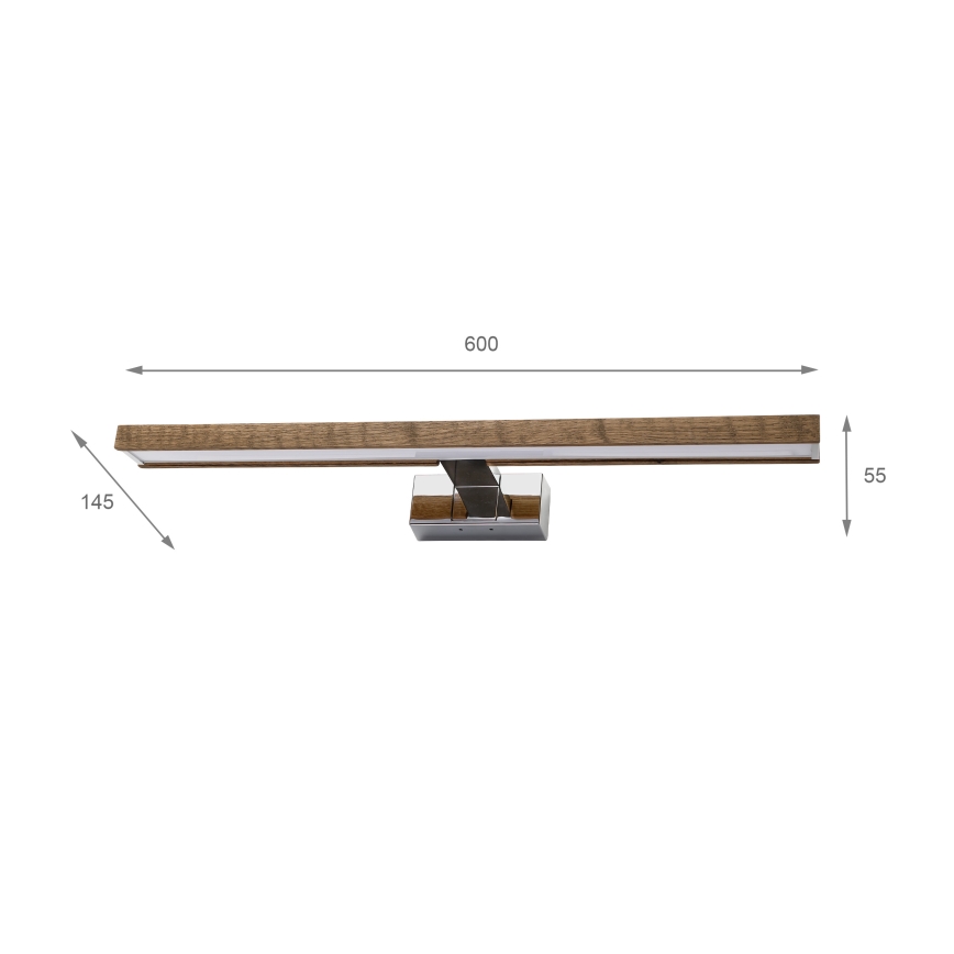 Brilagi - Iluminação LED para espelho de casa de banho 3 em 1 WOODY MIRROR LED/12W/230V 60 cm IP44 cromado brilhante/carvalho nogueira
