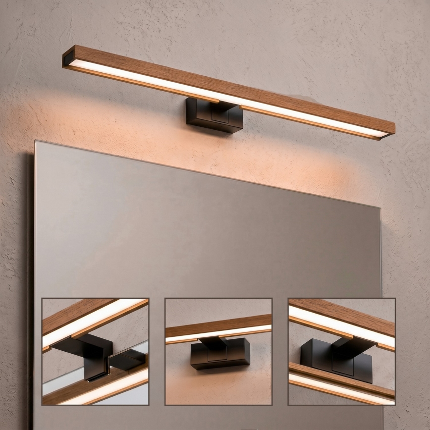 Brilagi - Iluminação LED para espelho de casa de banho 3 em 1 WOODY MIRROR LED/15W/230V 80 cm IP44 preto/carvalho cerejeira