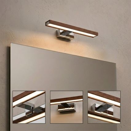 Brilagi - Iluminação LED para espelho de casa de banho 3 em 1 WOODY MIRROR LED/8W/230V 40 cm IP44 cromo brilhante/carvalho cereja