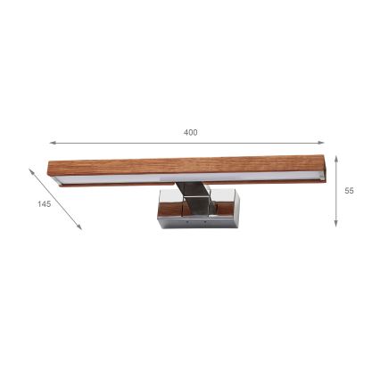 Brilagi - Iluminação LED para espelho de casa de banho 3 em 1 WOODY MIRROR LED/8W/230V 40 cm IP44 cromo brilhante/carvalho cereja