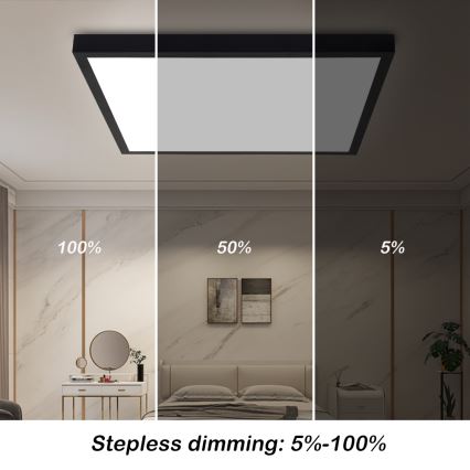 Brilagi - Lâmpada de banheiro de teto dimabilă FRAME SMART LED/50W/230V 60x60 cm 3000-6000K IP44 negra + controle remoto