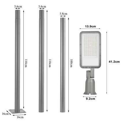 Brilagi - Lâmpada LED de exterior para rua com poste articulado de 3 m URBANLIGHT LED/50W/230V cinzenta IP65