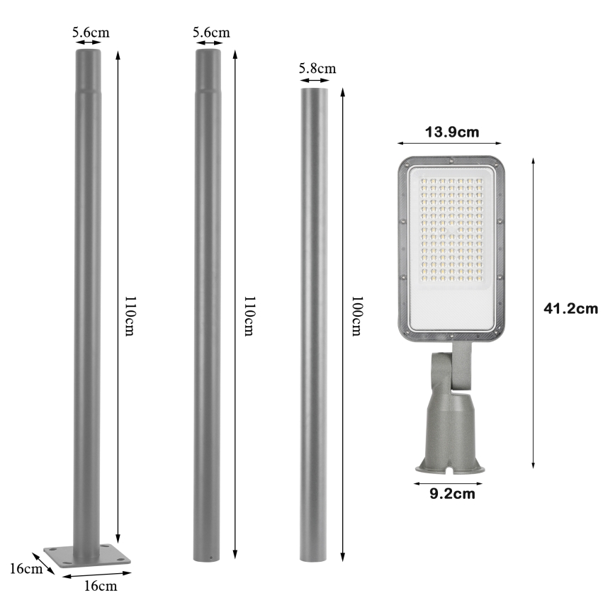 Brilagi - Lâmpada LED de exterior para rua com poste articulado de 3 m URBANLIGHT LED/50W/230V cinzenta IP65