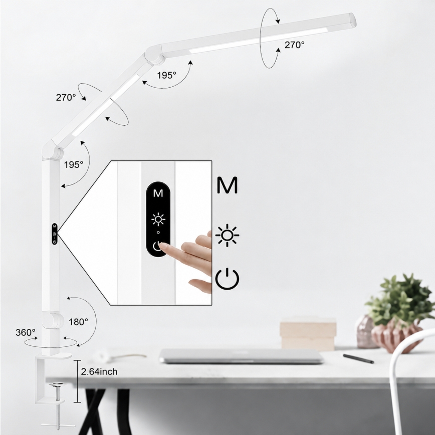 Brilagi - Candeeiro de mesa flexível tátil com dimmer VARIO LED/12W/230V 3000/4000/5000/6500K CRI 92 branco