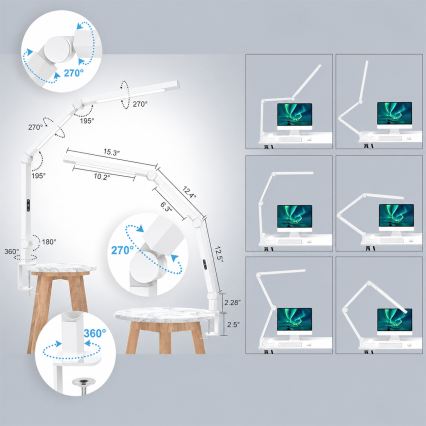 Brilagi - Candeeiro de mesa flexível tátil com dimmer VARIO LED/12W/230V 3000/4000/5000/6500K CRI 92 branco