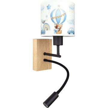 Brilagi - LED Lâmpada de parede flexível infantil BOBO WOOD 1xE27/25W/230V + LED/3W carvalho/preto/branco/azul/ursinhos