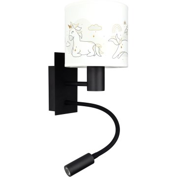 Brilagi - LED Lâmpada de Parede Infantil Flexível BOBO 1xE27/25W/230V + LED/3W preto/branco/estampa de unicórnios