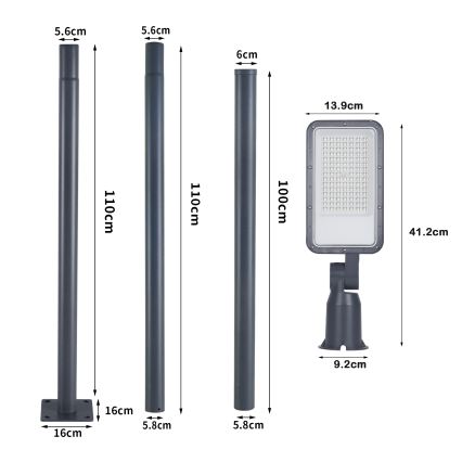 Brilagi - Candeeiro de rua LED para exterior com poste de 3 m e braço articulado URBANLIGHT LED/50W/230V antracite IP65