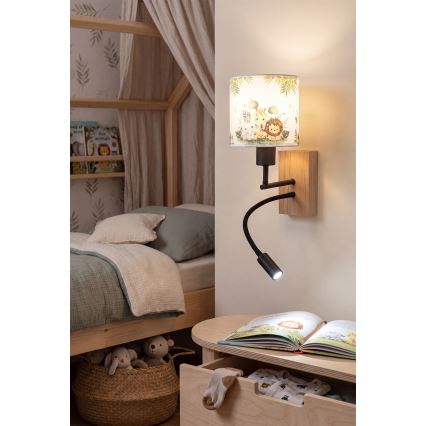 Brilagi - LED Aplique de parede infantil flexível BOBO WOOD 1xE27/25W/230V + LED/3W carvalho/preto/branco/verde/selva