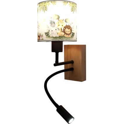 Brilagi - LED Aplique de parede infantil flexível BOBO WOOD 1xE27/25W/230V + LED/3W carvalho/preto/branco/verde/selva