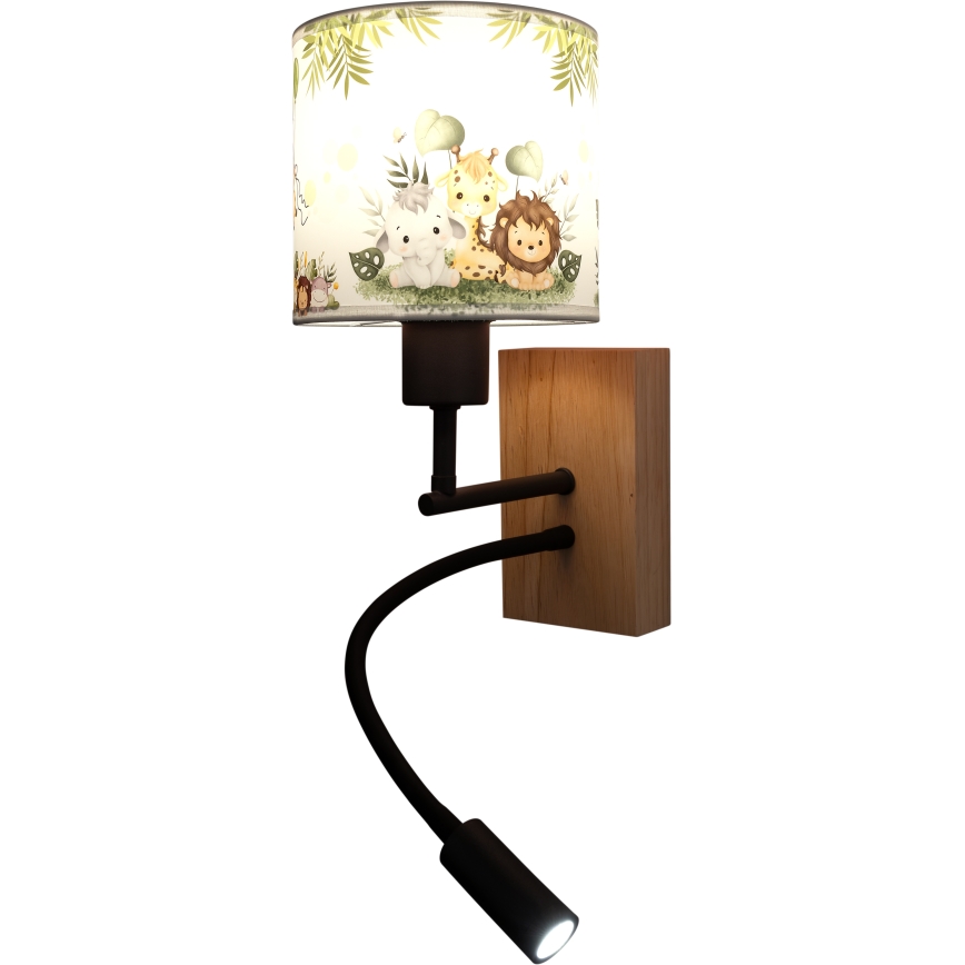 Brilagi - LED Aplique de parede infantil flexível BOBO WOOD 1xE27/25W/230V + LED/3W carvalho/preto/branco/verde/selva