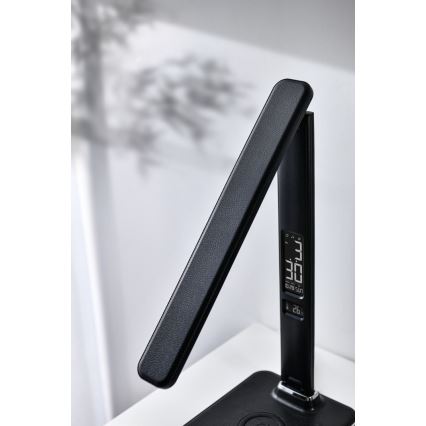Brilagi - Lâmpada de mesa LED regulável com carregamento sem fio QI e USB REGINA LED/8,5W/230V preta