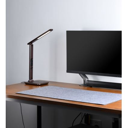 Brilagi - Lâmpada de mesa LED regulável com carregamento sem fios Qi e porta USB REGINA LED/8,5W/230V castanha