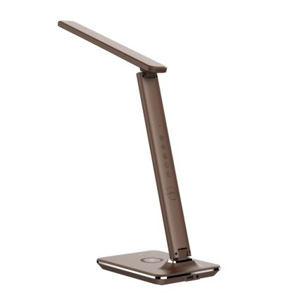 Brilagi - Lâmpada de mesa LED regulável com carregamento sem fios Qi e porta USB REGINA LED/8,5W/230V castanha