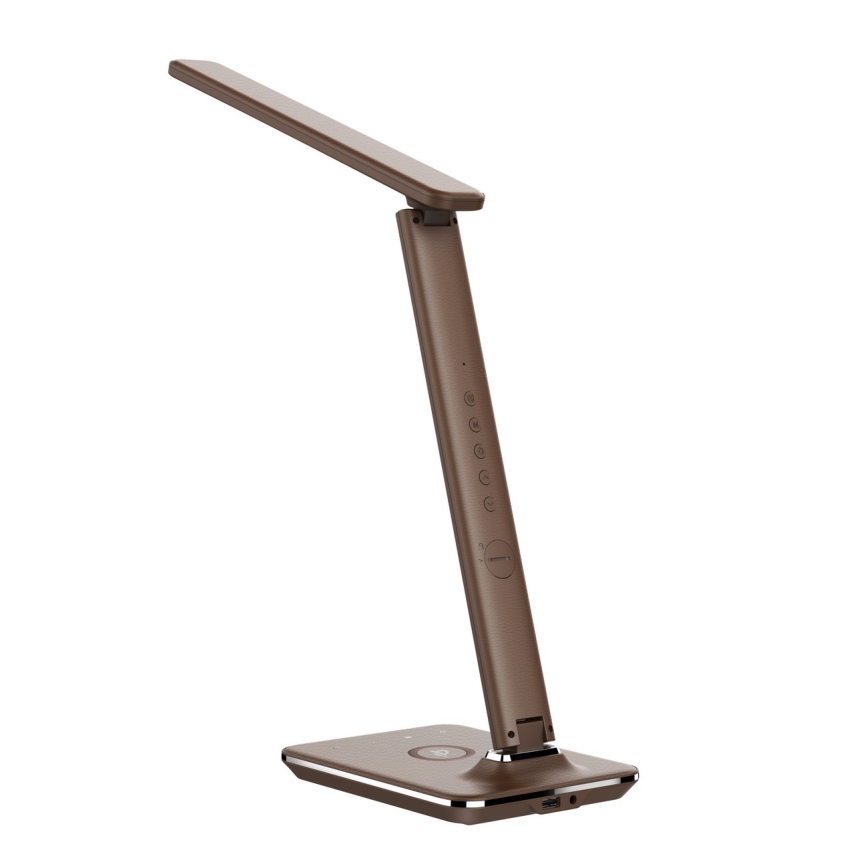 Brilagi - Lâmpada de mesa LED regulável com carregamento sem fios Qi e porta USB REGINA LED/8,5W/230V castanha