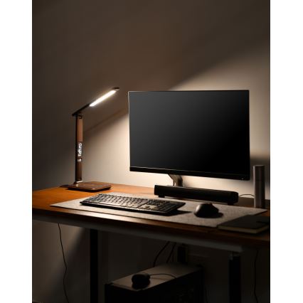 Brilagi - Lâmpada de mesa LED regulável com carregamento sem fio QI e USB REGINA LED/8,5W/230V castanha