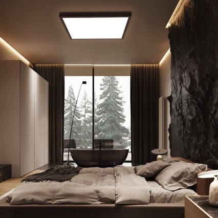 Brilagi - Candeeiro de teto LED dimerizável para casa de banho FRAME SMART LED/50W/230V 60x60 cm 3000-6000K IP44 preto + comando remoto