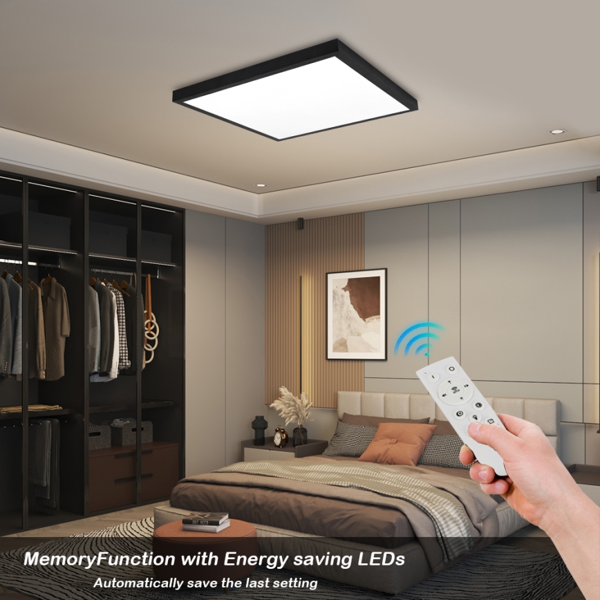 Brilagi - Candeeiro de teto LED dimerizável para casa de banho FRAME SMART LED/50W/230V 60x60 cm 3000-6000K IP44 preto + comando remoto