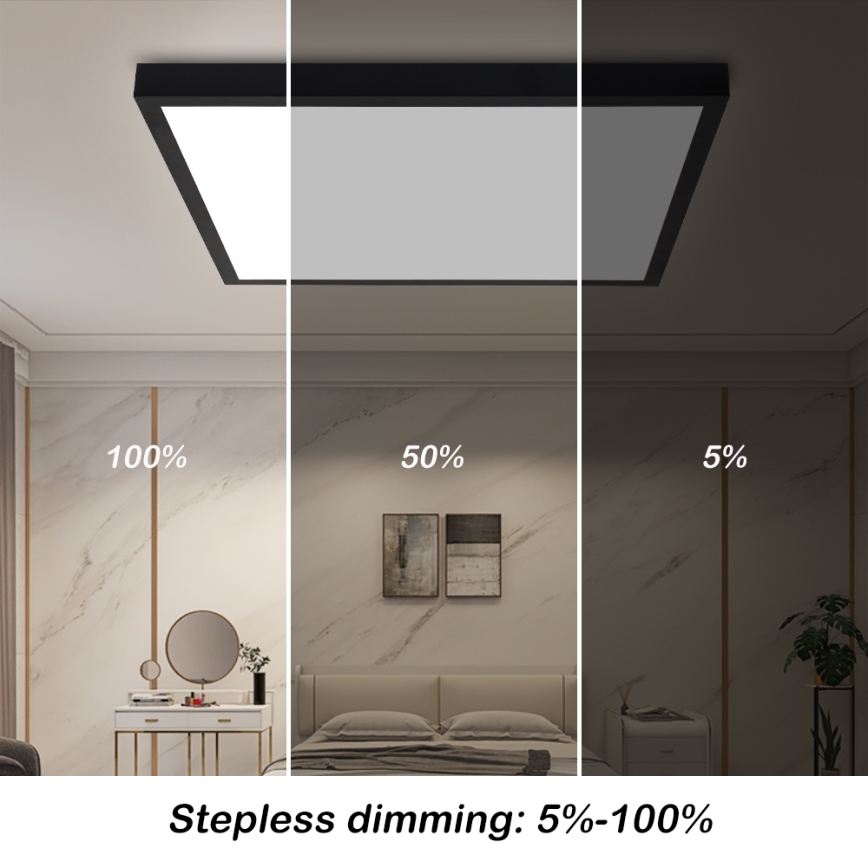 Brilagi - Candeeiro de teto LED dimerizável para casa de banho FRAME SMART LED/50W/230V 60x60 cm 3000-6000K IP44 preto + comando remoto