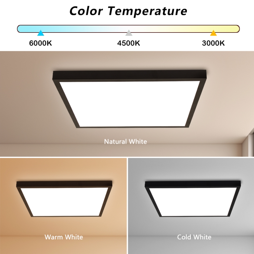 Brilagi - Candeeiro de teto LED dimerizável para casa de banho FRAME SMART LED/50W/230V 60x60 cm 3000-6000K IP44 preto + comando remoto