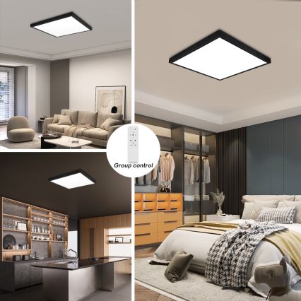 Brilagi - Candeeiro de teto LED dimerizável para casa de banho FRAME SMART LED/50W/230V 60x60 cm 3000-6000K IP44 preto + comando remoto