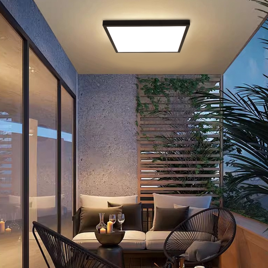 Brilagi - Candeeiro de teto LED dimerizável para casa de banho FRAME SMART LED/50W/230V 60x60 cm 3000-6000K IP44 preto + comando remoto