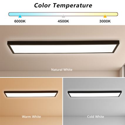 Brilagi - Candeeiro de tecto LED dimerizável para casa de banho FRAME SMART LED/50W/230V 120x30 cm 3000-6000K IP44 preto + controlo remoto