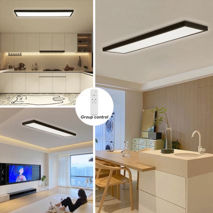 Brilagi - Candeeiro de tecto LED dimerizável para casa de banho FRAME SMART LED/50W/230V 120x30 cm 3000-6000K IP44 preto + controlo remoto