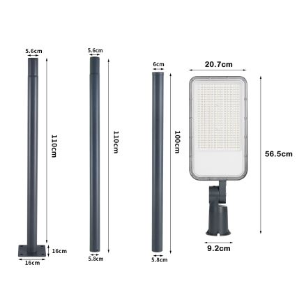 Brilagi - Luminária LED de rua para exterior com poste e articulação 3 m URBANLIGHT LED/200W/230V antracite IP65