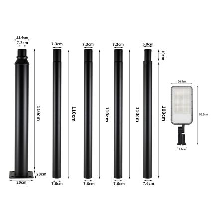 Brilagi - Luminária LED de rua exterior com poste e braço articulado 5 m URBANLIGHT LED/200W/230V preta IP65